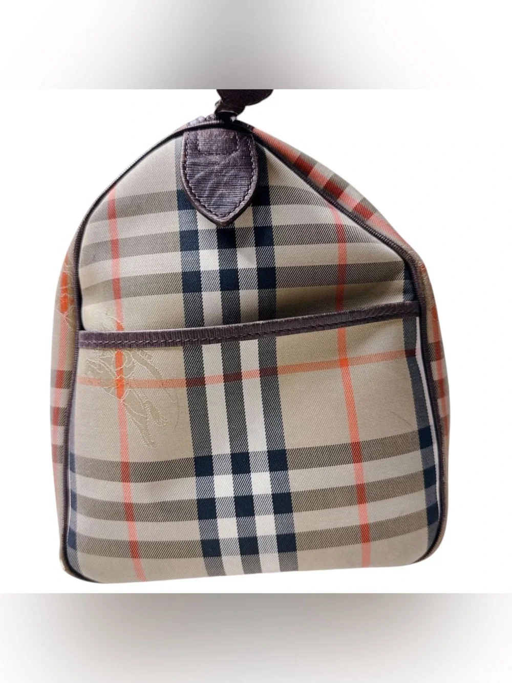 Burberry Haymarket Nova Check Top Handle Boston Travel Tote Carry All Purse Bag